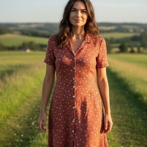 Elegant Terracotta Floral Midi Dress